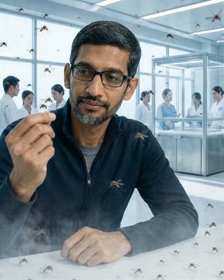 A man in a bright lab holding a small processor die between his fingers.