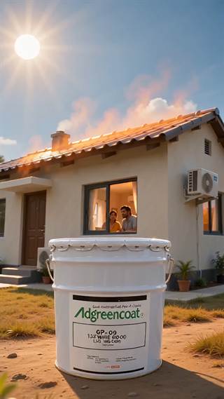A house exterior at dusk with a coating bucket in the foreground.
