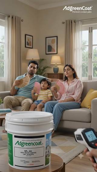 A family on a sofa with a remote in hand and a coating bucket in frame.