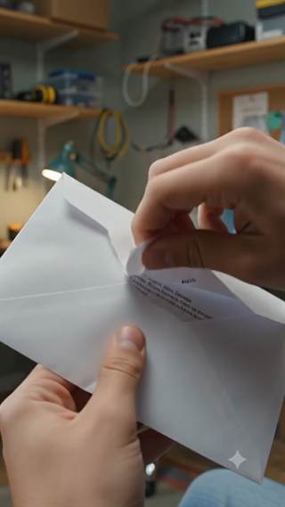 Hands opening a folded letter out of an envelope.