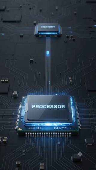 A circuit board with processor and memory callouts drawn over it.