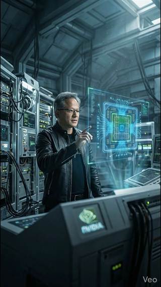 A man holding a hardware module on a data-centre floor.