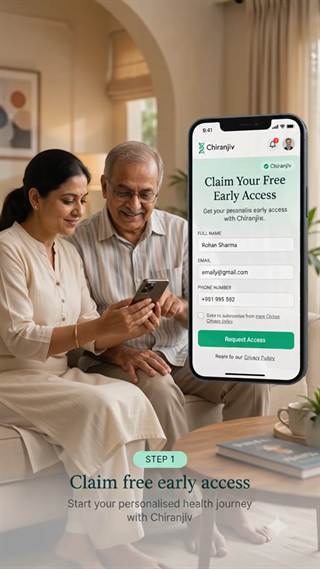 An older couple looking at a sign-up screen on a phone together.