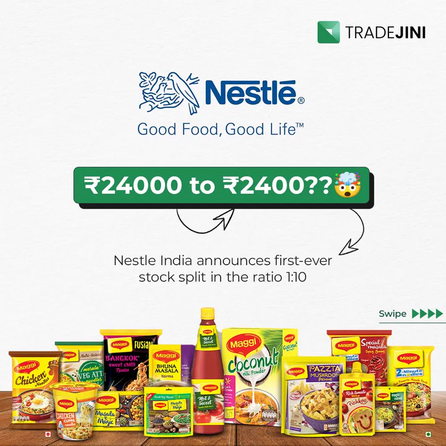 TradeJini carousel cover explaining a Nestle India stock split